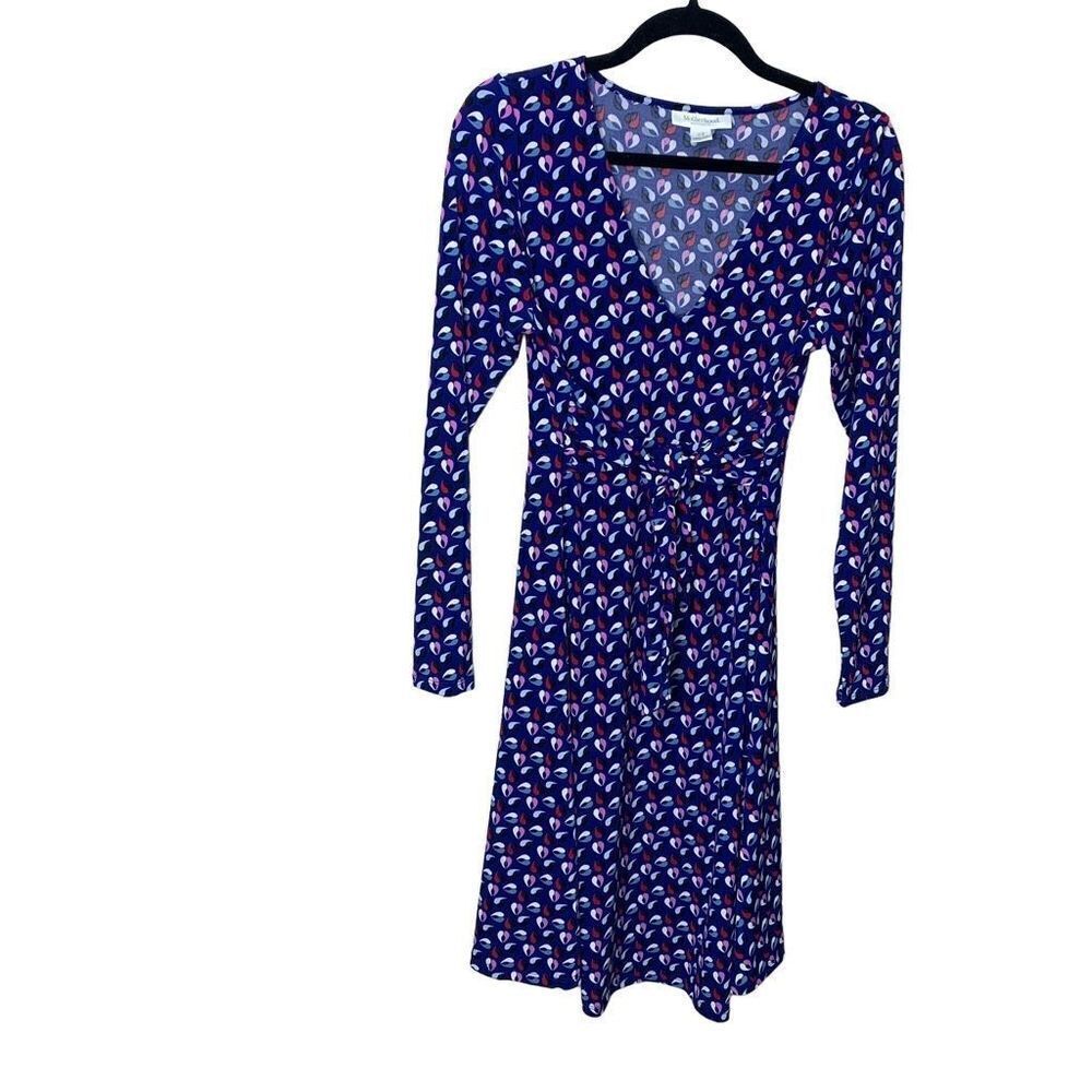 Motherhood Maternity Dress Size Medium Blue with Heart Design Tie Waist. (p1)